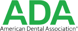 The image shows a logo with text that reads ADA prominently at the top, followed by American Dental Association below it. The logo features a stylized letter A in white against a green background, and there are two lines of text beneath the logo, one in green and another in white, but they are not fully legible due to the image resolution.